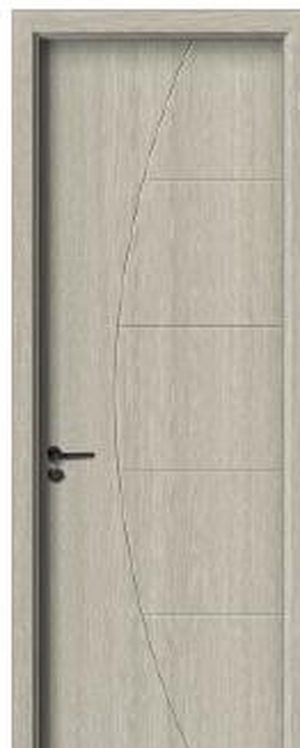 Puerta WPC CS-011, Gris claro · Texturizado tipo madera con diseño curvo